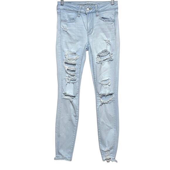 American Eagle Ne(x)t Level Stretch Jegging Jeans Women 2 Distressed Torn Ripped - Picture 1 of 14